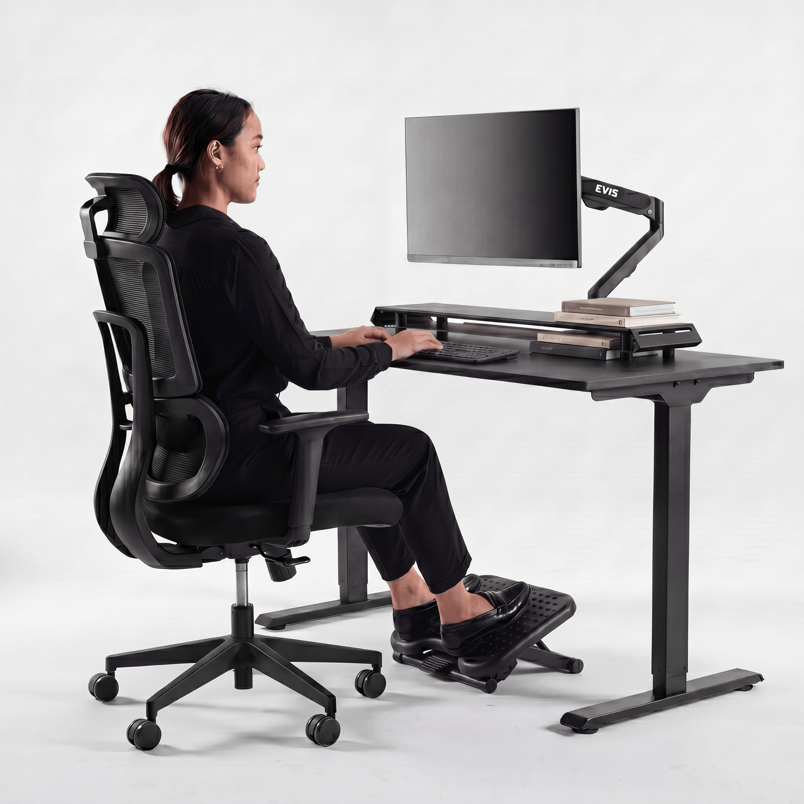 EVIS complete WFH setup — desk, ErgoFlow chair, monitor arm and footrest
